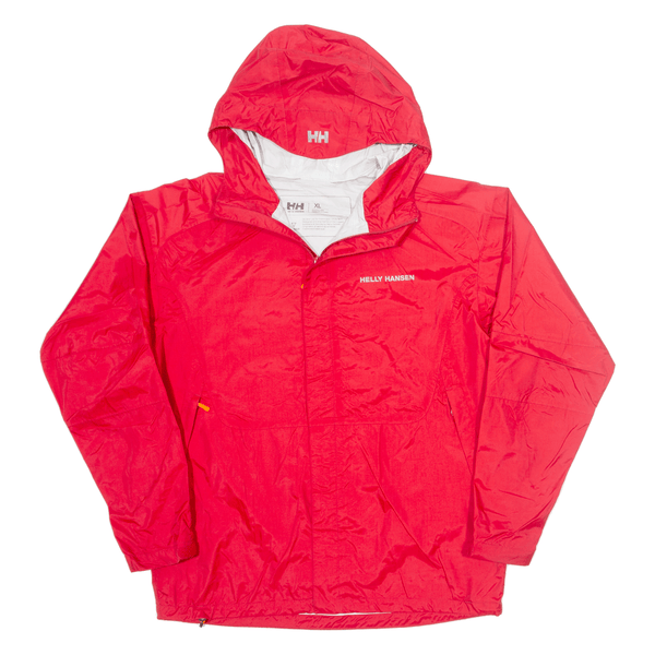 HELLY HANSEN Mens Rain Jacket Red Hooded XL