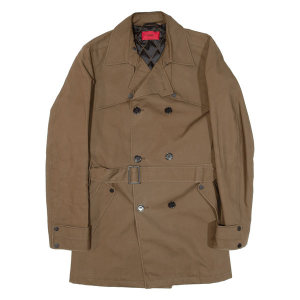 HUGO BOSS Double Breasted Mens Trench Coat Brown L