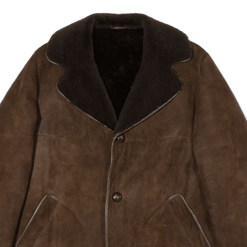 Vintage Mens Overcoat Coat Brown Shearling 90s L