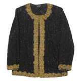 Embellished Womens Overcoat Jacket Black Silk M