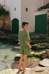 Betty classic linen shorts in Matcha Green