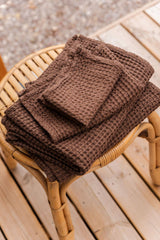 Linen waffle towel set in Mocha Brown (3 pcs)