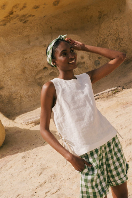 Rosie linen top with ties in White