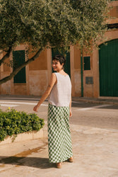 Ciara linen slip skirt in Green Gingham