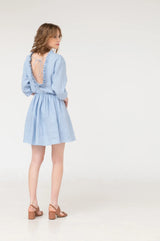 Daisy – ruffled open back linen mini dress