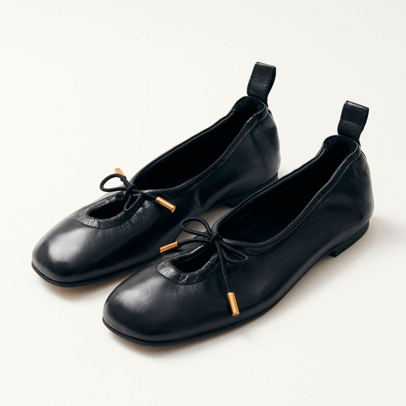 Rosalind Black Leather Ballet Flats