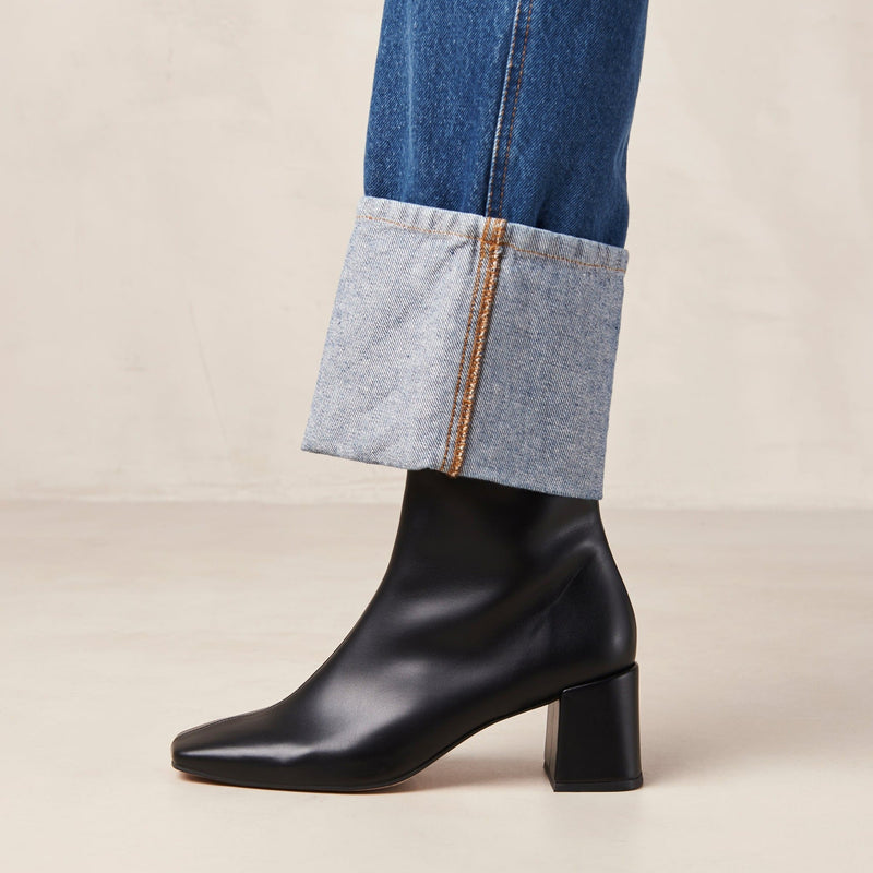 Watercolor Black Vegan Leather Ankle Boots