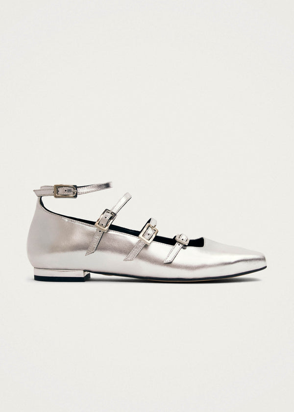 Luke Shimmer Silver Leather Ballet Flats