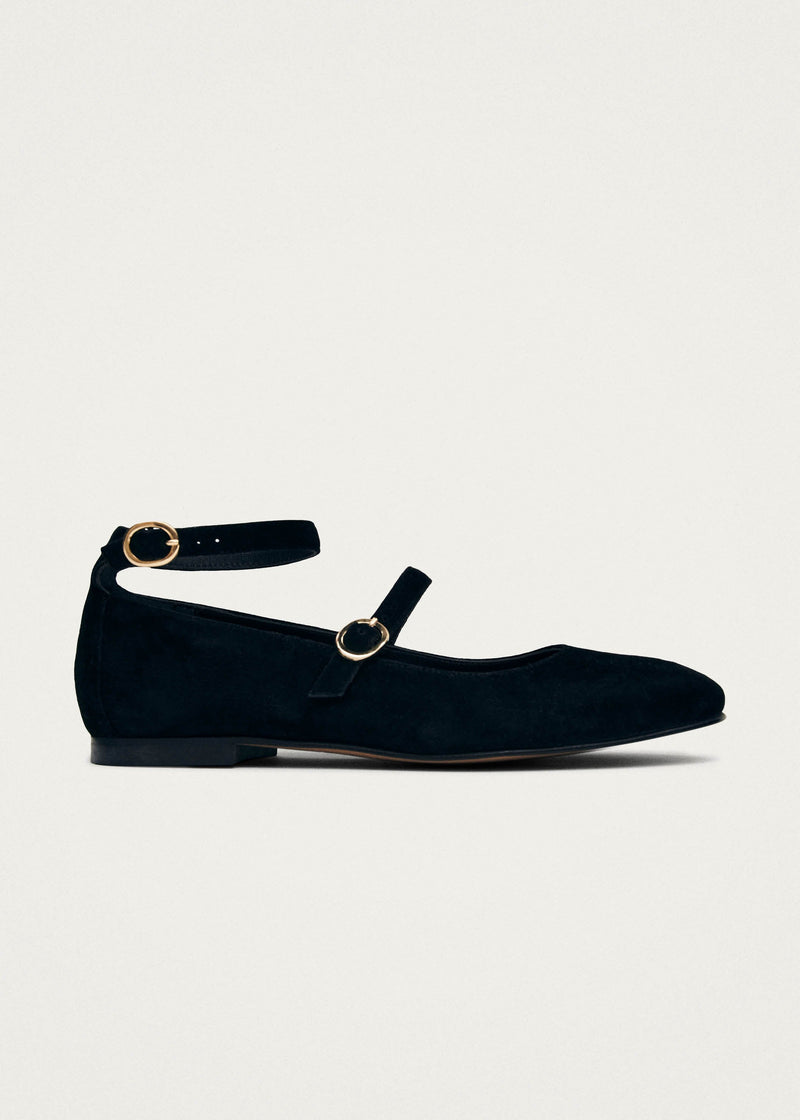 Evelyn Suede Black Leather Ballet Flats