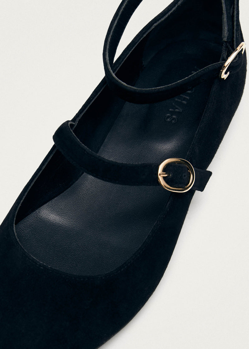 Evelyn Suede Black Leather Ballet Flats