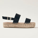 Double Strap Black Leather Espadrilles