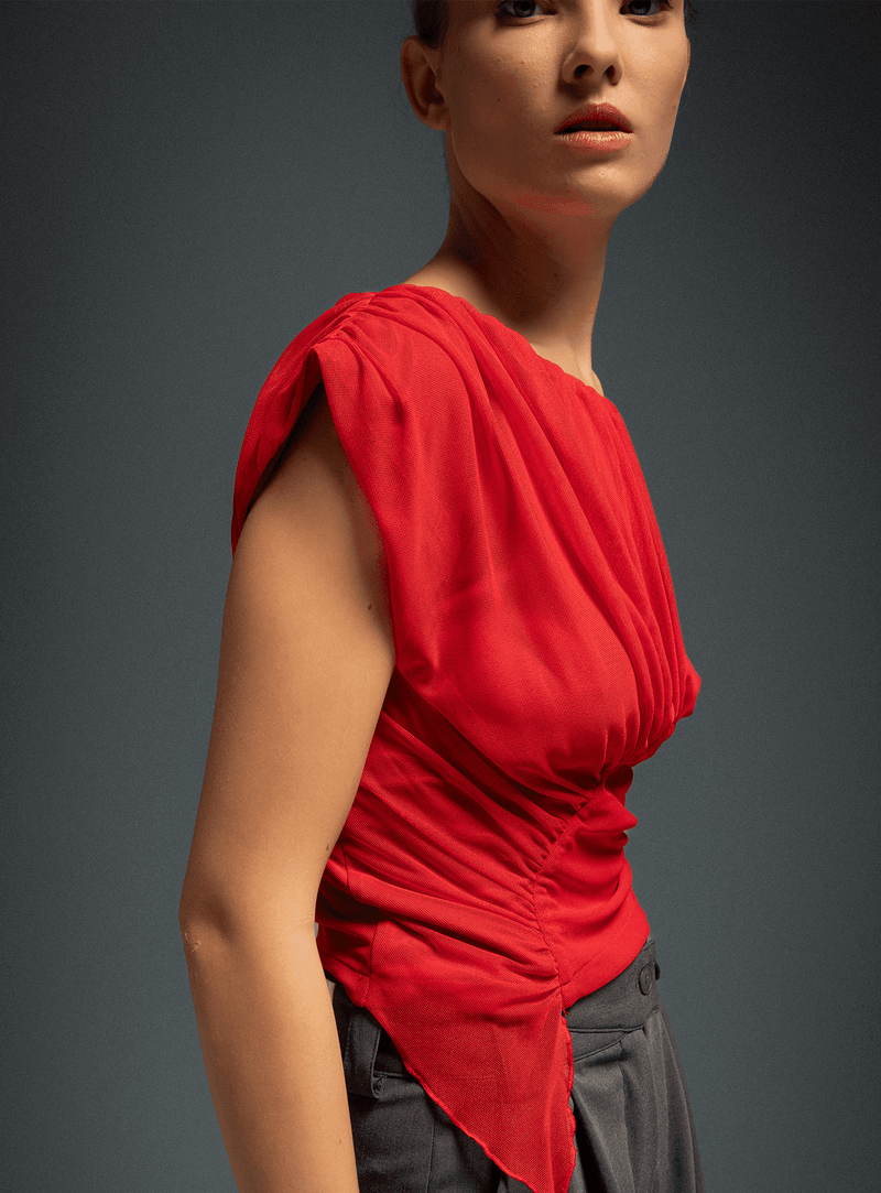 GEMINI RED DRAPED TOP