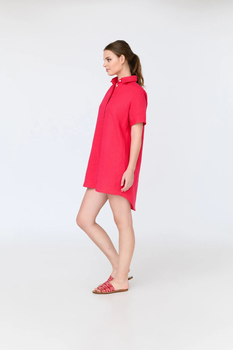 Elza - short sleeve linen mini shirt dress