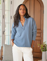 Frank & Eileen Women's Patrick Popover Henley Sweatshirt 100% Cotton Triple Fleece -  Grey Fog