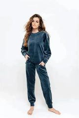 女士天鹅绒卫衣 - 蓝色