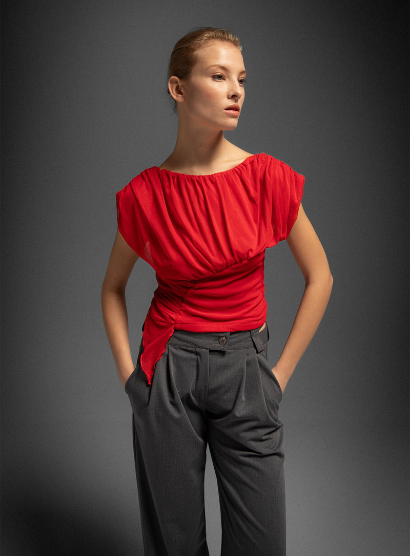 GEMINI RED DRAPED TOP