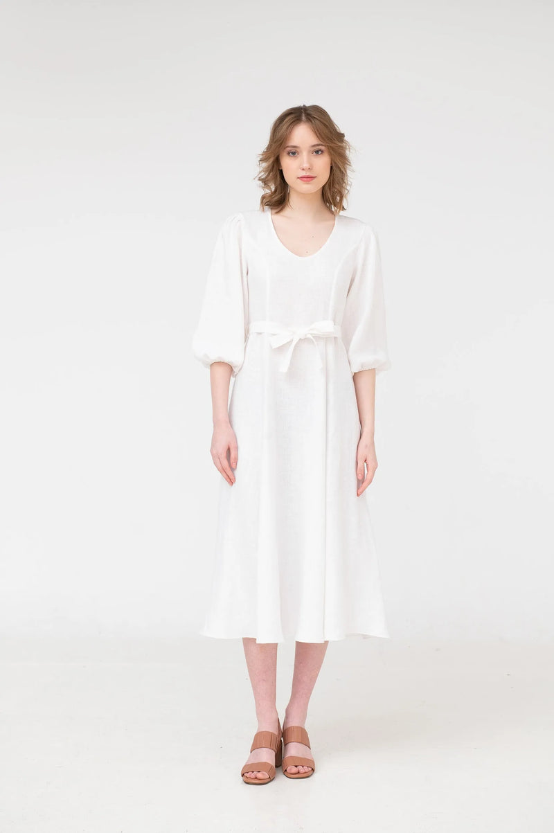 Hazel – round neck linen midi dress