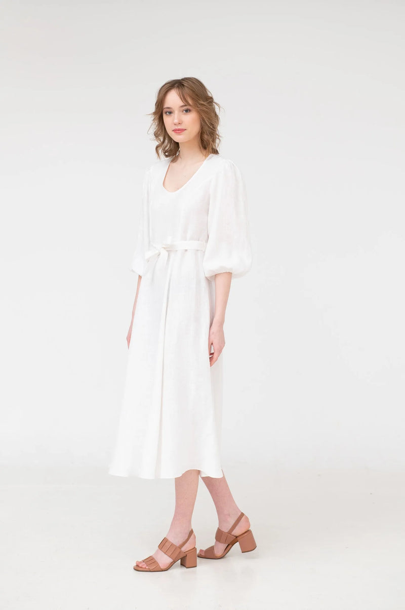 Hazel – round neck linen midi dress