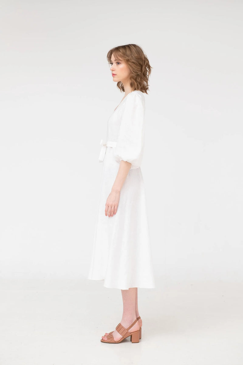 Hazel – round neck linen midi dress