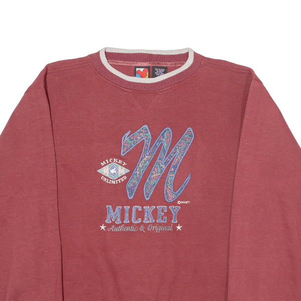 Vintage DISNEY Mickey Mouse Mens Sweatshirt Maroon Crew Neck 90s L