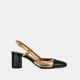 Salomes/babies Dhapop Cuir/cuir Noir-platine