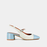Salomes/babies Doumy Vernis/cuir Bleu-Ciel-ecru