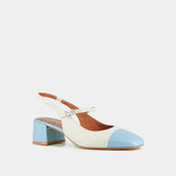 Salomes/babies Doumy Vernis/cuir Bleu-Ciel-ecru