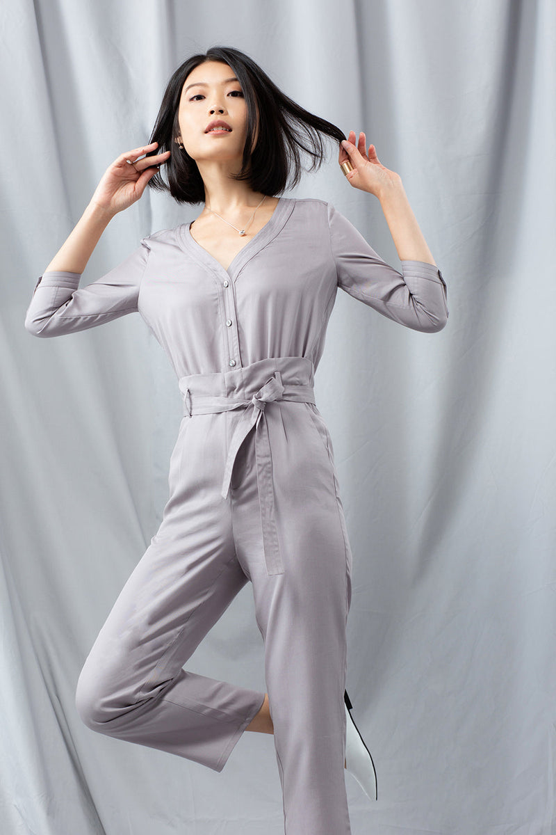 V-neck Jumpsuit - Grey Pearl