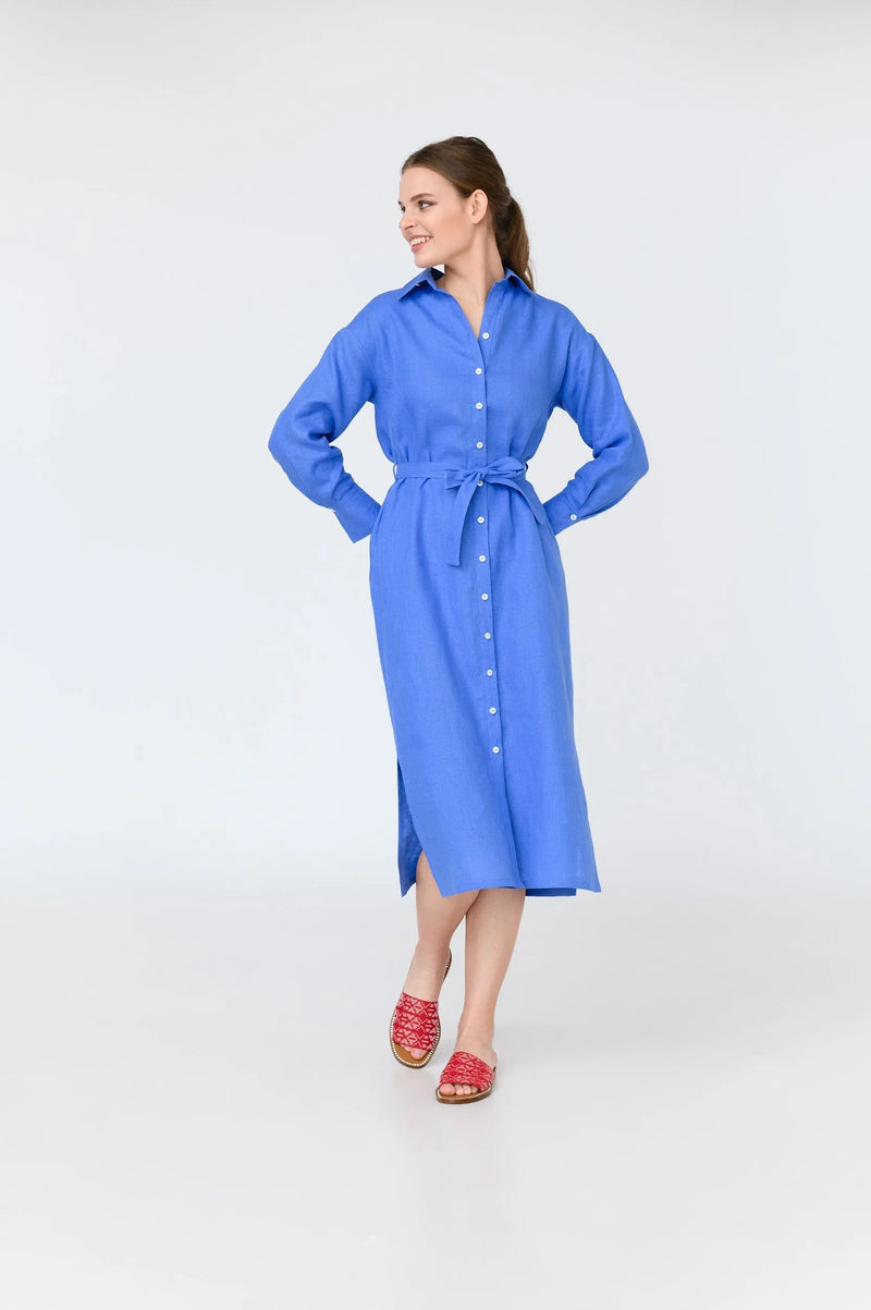 Luna - dropped sleeve linen midi shirt dress