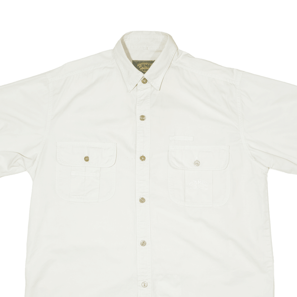 Vintage CAMEL TROPHY Mens Worker Shirt White Cashmere 90s Short Sleeve L