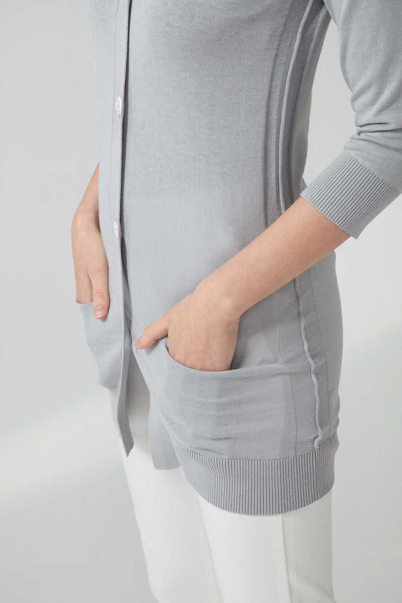 Long V-neck Cardigan - Grey Pearl