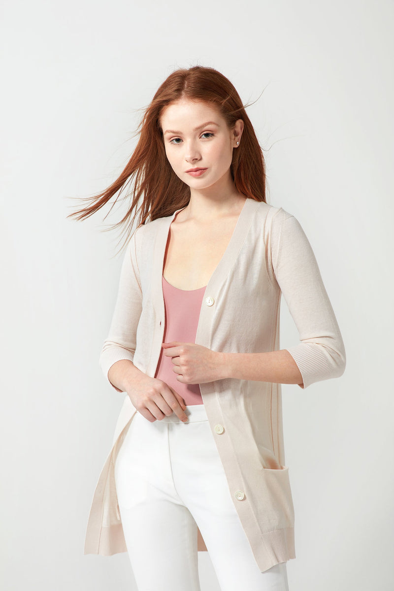 Long V-neck Cardigan - Shell