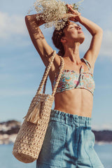Sustainable swimwear collection & women bikini in Water River flower by Louise Misha. This women bikini is made with recycled materials in is eco friendly.