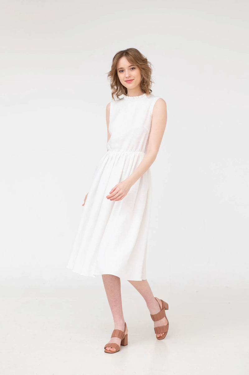 Mabel – Ruffled Open Back Linen Midi Dress