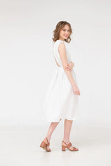 Mabel – Ruffled Open Back Linen Midi Dress