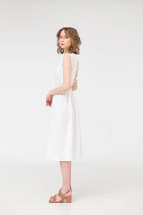 Mabel – Ruffled Open Back Linen Midi Dress