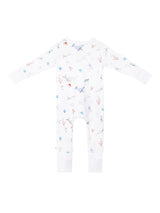 Under the Sea baby romper featuring playful ocean print, made from buttery soft bamboo cotton with a two-way zipper, foldover footie and mittens for warmth, eco-friendly dyes, and OEKO-TEX® Standard 100 certification. Perfect for newborns to 12 months, providing comfort, ease of dressing, and style for little explorers.