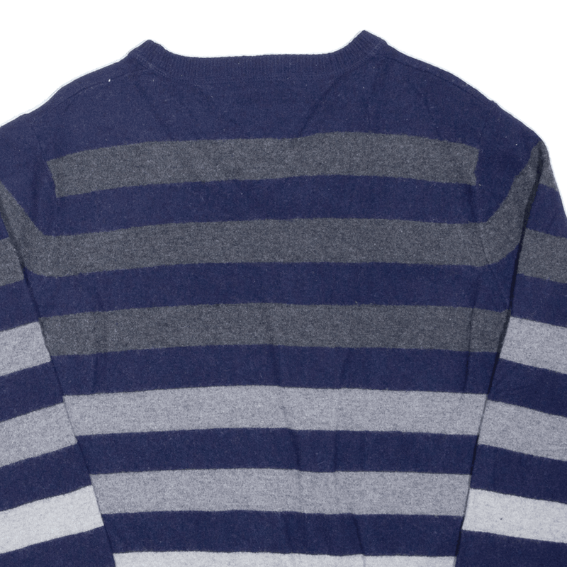 TOMMY HILFIGER Mens Patterned Jumper Blue Striped Tight Knit Wool S