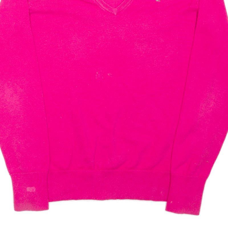 TOMMY HILFIGER Womens Jumper Pink V-Neck Tight Knit M