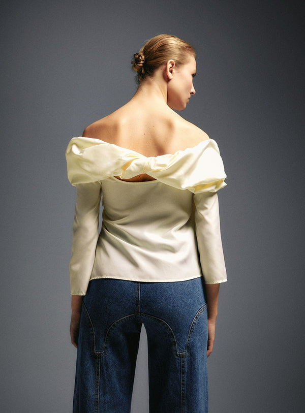 OPHELIA ECRU OFF-SHOULDER BLOUSE