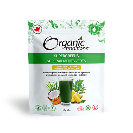 Organic Traditions Supergreens Pineapple Coconut 100g