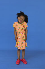 Shop organic cotton girl summer dress with shooting stars online. This organic cotton girls summer dress has short sleeves, perfect dress for the hot weather.