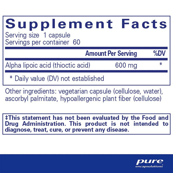 PURE Alpha Lipoic Acid 600 mg 60's