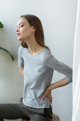 TMR Patch Pocket Embroidered Top - Grey Pearl