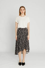 Pull-on Midi Wrap Skirt - Black Botanical
