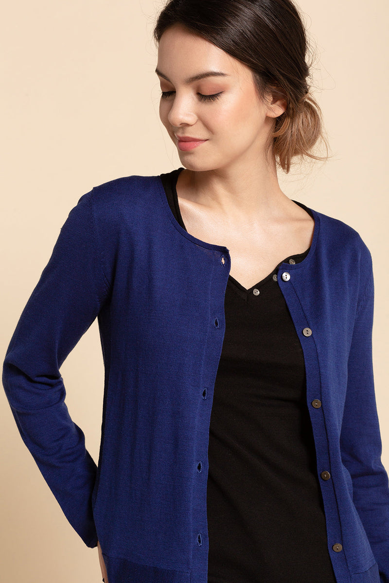 Ribbed Crew Cardigan - Marine