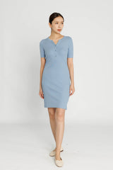 Ribbed Lounge Dress - Washed Denim