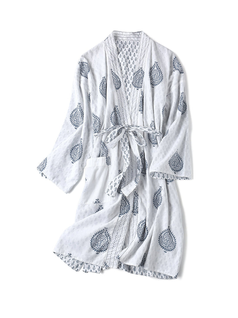 Block Printed Reversible Blue Robe - Fort