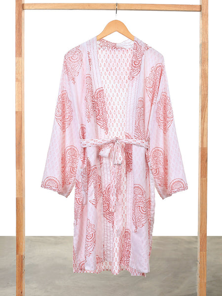 Women's Block-Printed Pink Robe