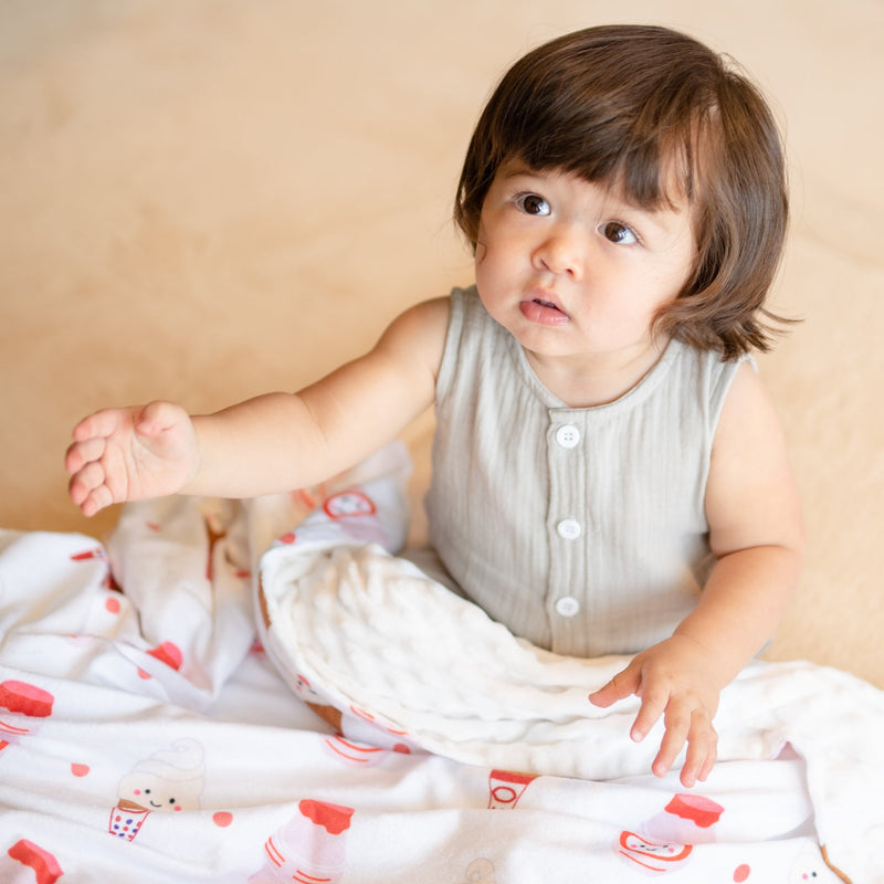 Minky Fleece Sensory 婴儿毛毯 - 酸奶饮料 + 冰淇淋